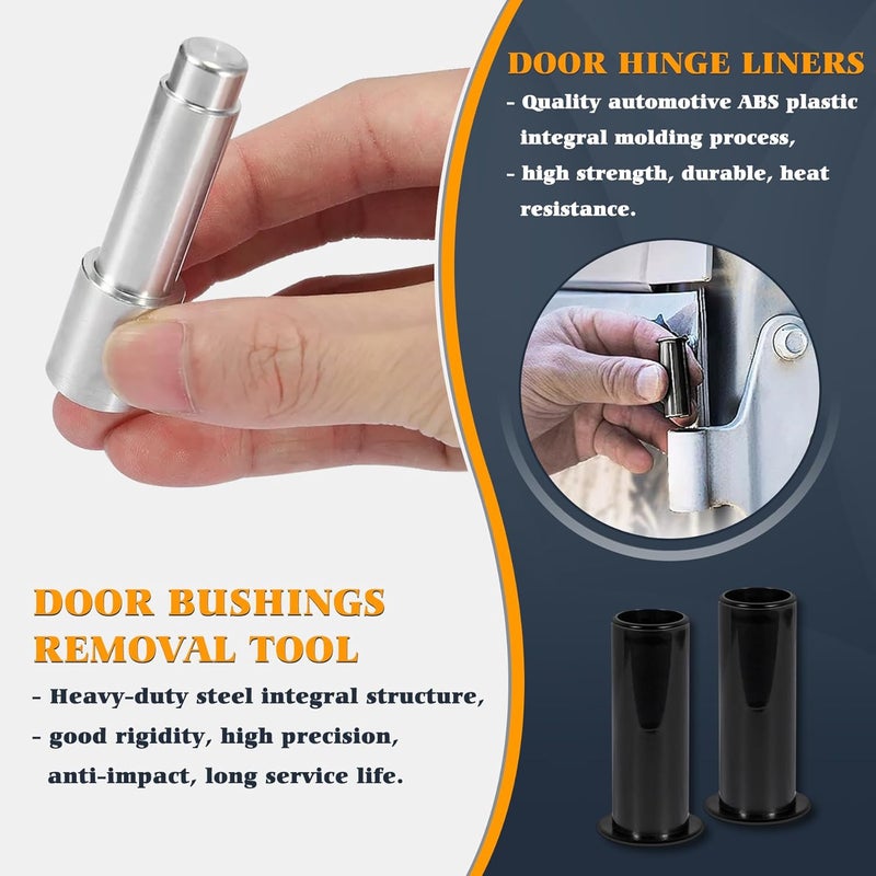 V-SEK Door Pin Guides + Door Hinge Liners + Door Bushing Removal Tool Compatible with Jeep Wrangler JK JKU JL JLU Sports Sahara Freedom Unlimited Gladiator 2/4-Door 2007-2024 Stainless Steel (17 PCS) - Image 5